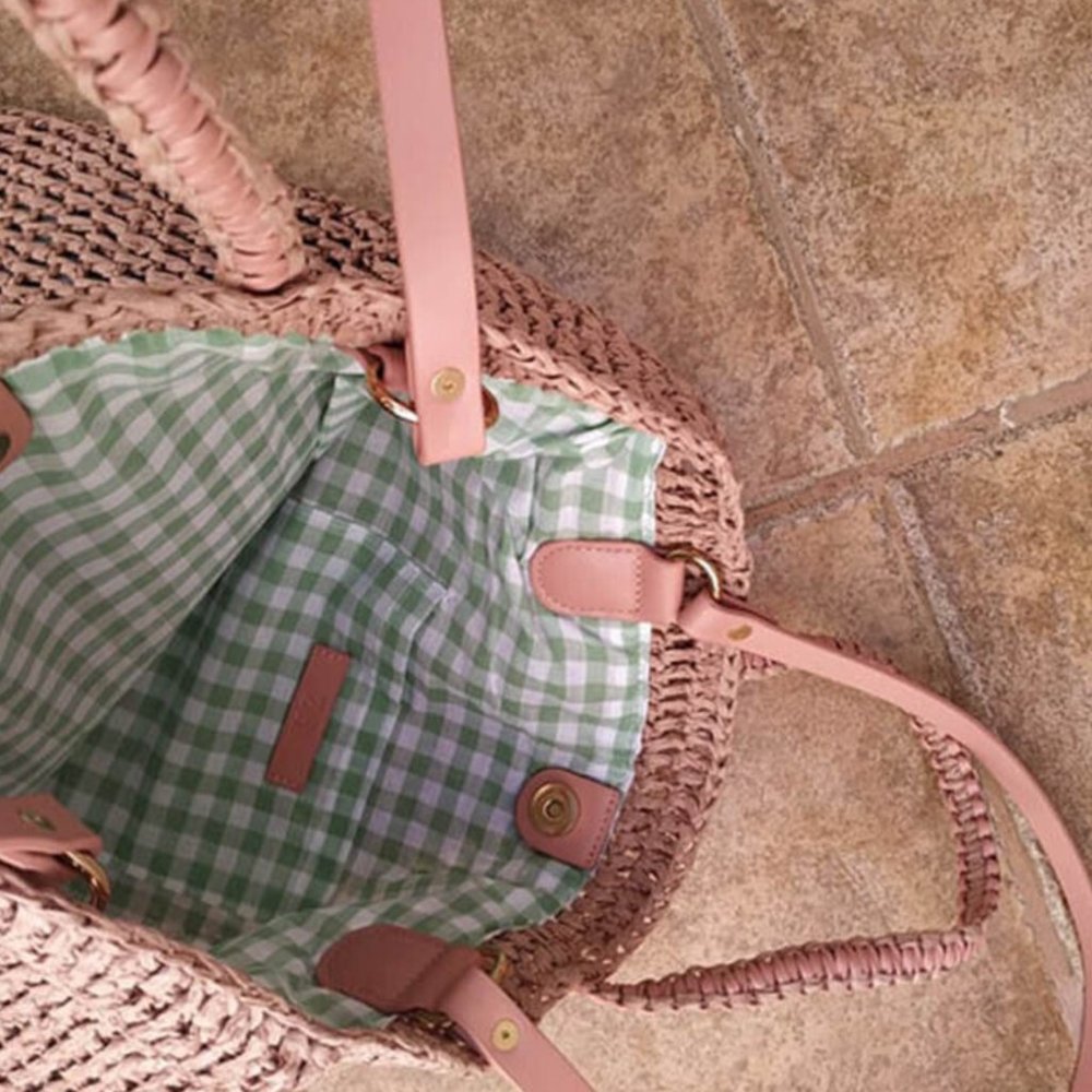 NWT Rare Zara Woven BRAID Paper Tote Summer Bag Pale Pink - Picture 4 of 13